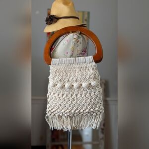 Elegant Cream Macrame Handbag‎